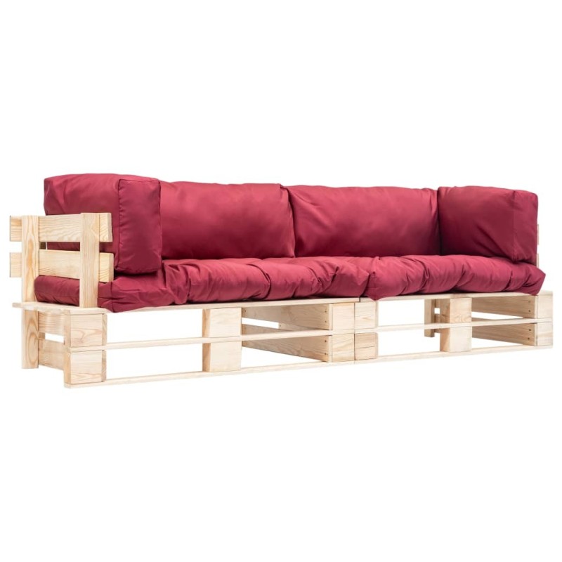 Canapés de jardin palette 2 pcs avec coussins rouge Bois de pin 517618517618