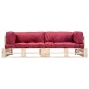 Canapés de jardin palette 2 pcs avec coussins rouge Bois de pin 517618517618