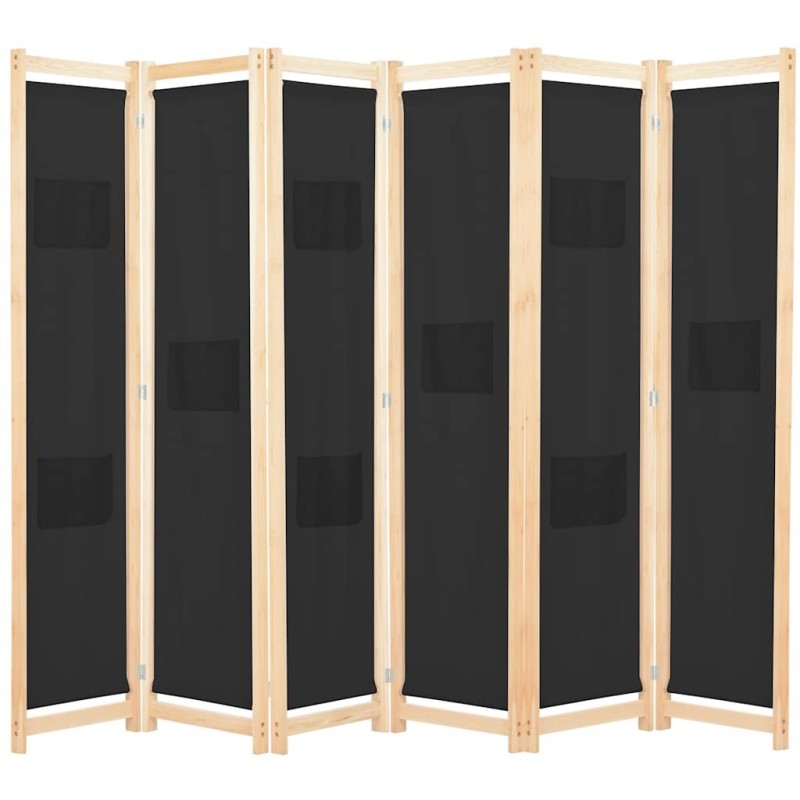 Cloison de séparation 6 panneaux Noir 240 x 170 x 4 cm Tissu 517632517632