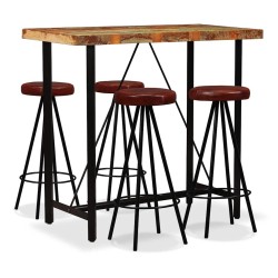 Ensemble de bar 5 pcs Bois massif recyclé et cuir véritable 517641517641
