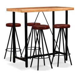 Ensemble de bar 5 pcs Bois d'acacia massif et cuir véritable 517644517644