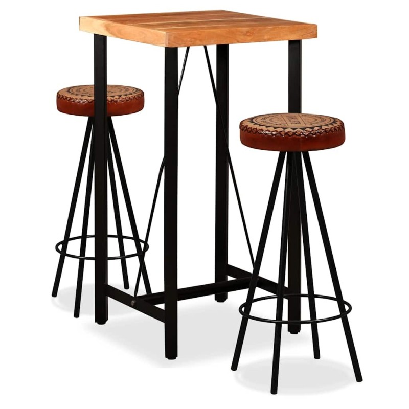 Ensemble de bar 3 pcs Bois d'acacia Cuir véritable et toile 517645517645