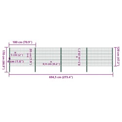 Panneau de clôture avec poteaux en fer 694,5 x 120 cm Vert 517650517650