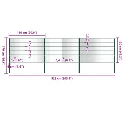 Panneau de clôture avec poteaux en fer 522 x 120 cm Vert 517652517652