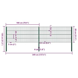 Panneau de clôture avec poteaux en fer 349 x 80 cm Vert 517653517653