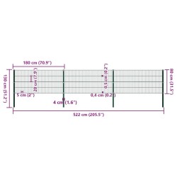 Panneau de clôture avec poteaux en fer 522 x 80 cm Vert 517655517655