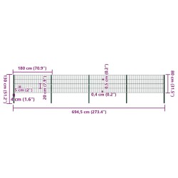 Panneau de clôture avec poteaux en fer 694,5 x 80 cm Vert 517656517656