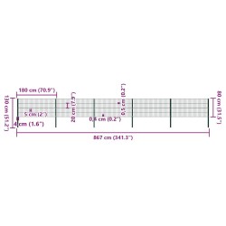 Panneau de clôture avec poteaux en fer 867 x 80 cm Vert 517657517657