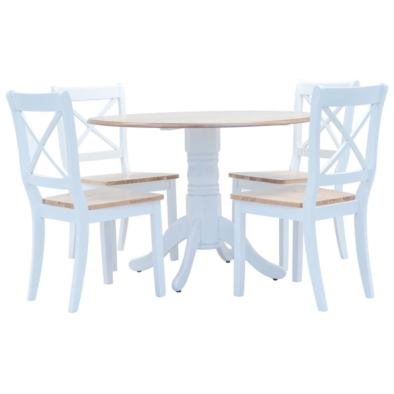 Ensemble de salle à manger 5 pcs Bois d'hévéa Blanc et marron 517714517714