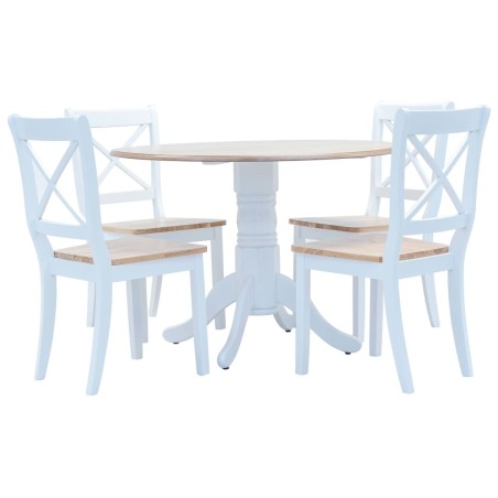 Ensemble de salle à manger 5 pcs Bois d'hévéa Blanc et marron 517714517714