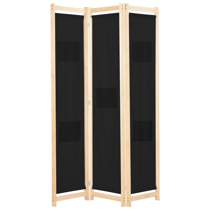 Cloison de séparation 3 panneaux Noir 120x170x4 cm Tissu 517769517769