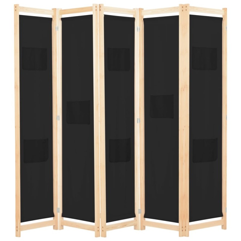 Cloison de séparation 5 panneaux Noir 200 x 170 x 4 cm Tissu 517772517772
