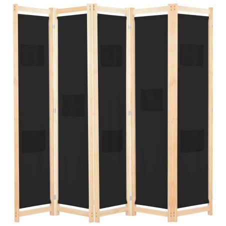 Cloison de séparation 5 panneaux Noir 200 x 170 x 4 cm Tissu 517772517772