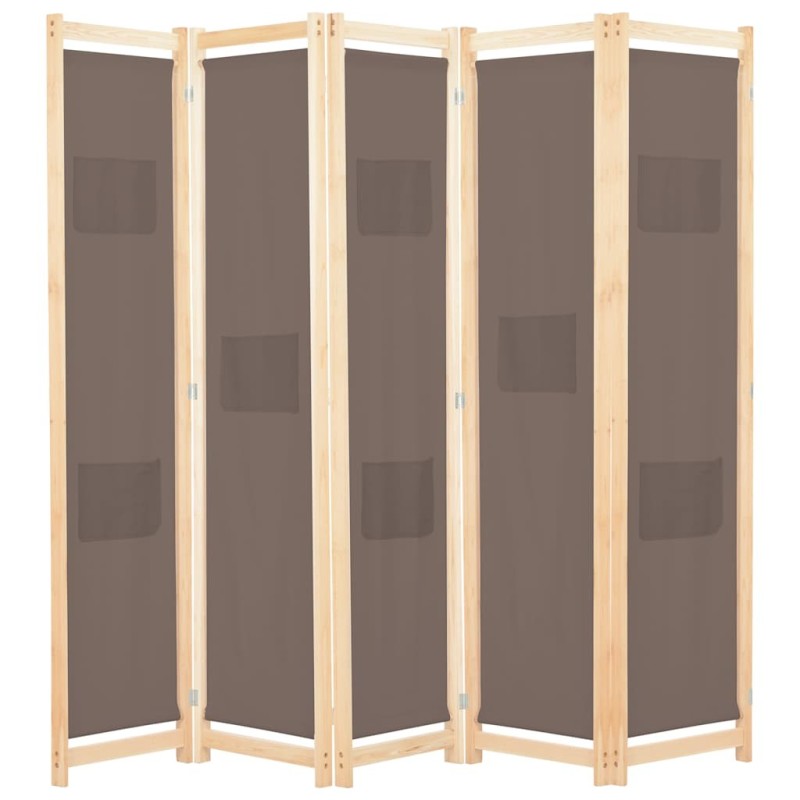 Cloison de séparation 5 panneaux Marron 200 x 170 x 4 cm Tissu 517778517778