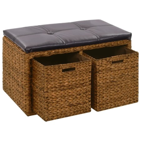 Banc avec 2 paniers Jacinthe d'eau 71 x 40 x 42 cm Marron 517814517814