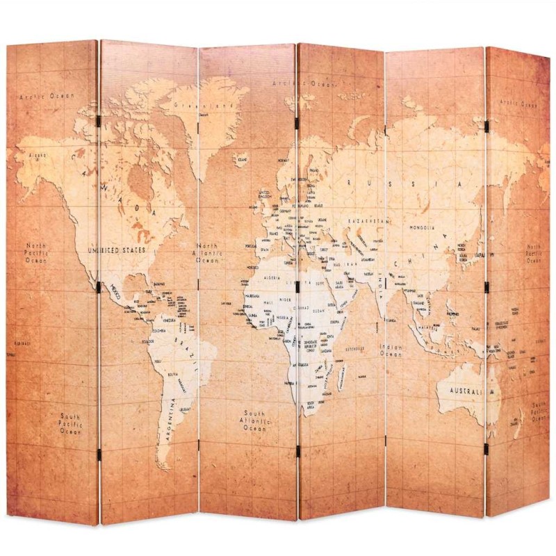 Cloison de séparation pliable 228 x 170 cm Carte du monde Jaune 517822517822