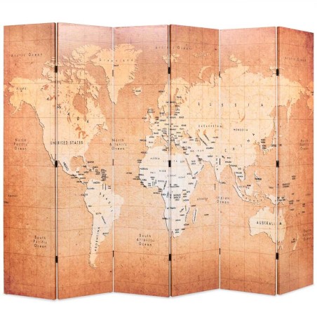 Cloison de séparation pliable 228 x 170 cm Carte du monde Jaune 517822517822