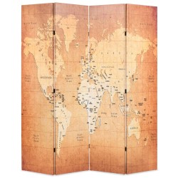 Cloison de séparation pliable 160 x 170 cm Carte du monde Jaune 517824517824