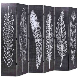 Cloison de séparation pliable 228 x 170 cm Plumes Noir et blanc 517847517847