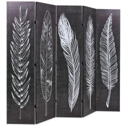 Cloison de séparation pliable 200 x 170 cm Plumes Noir et blanc 517853517853