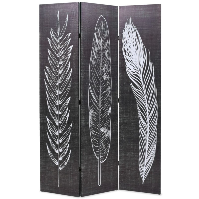 Cloison de séparation pliable 120 x 170 cm Plumes Noir et blanc 517855517855