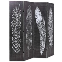 Cloison de séparation pliable 160 x 170 cm Plumes Noir et blanc 517856517856