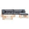 Salon de jardin palette 4 pcs avec coussins gris bois 517915517915
