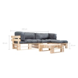 Salon de jardin palette 4 pcs avec coussins gris bois 517915517915