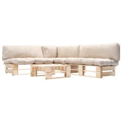 Salon de jardin palette 4 pcs avec coussins sable bois 517916517916