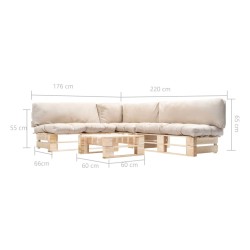 Salon de jardin palette 4 pcs avec coussins sable bois 517916517916