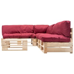 Salon de jardin palette 4 pcs avec coussins rouge bois 517917517917
