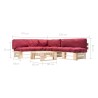 Salon de jardin palette 4 pcs avec coussins rouge bois 517917517917