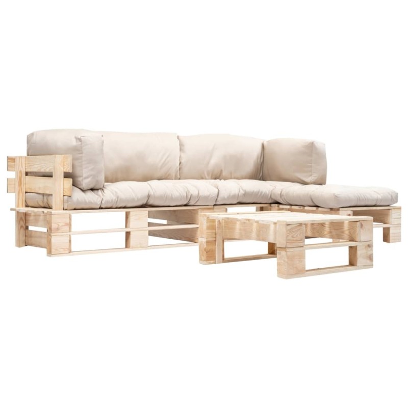 Salon de jardin palette 4 pcs avec coussins sable bois 517918517918