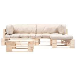 Salon de jardin palette 4 pcs avec coussins sable bois 517918517918