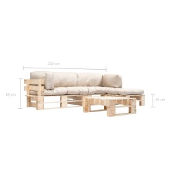 Salon de jardin palette 4 pcs avec coussins sable bois 517918517918
