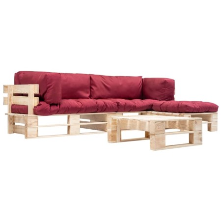 Salon de jardin palette 4 pcs avec coussins rouge bois 517919517919