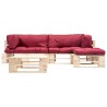 Salon de jardin palette 4 pcs avec coussins rouge bois 517919517919