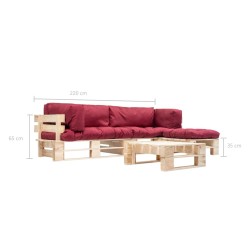 Salon de jardin palette 4 pcs avec coussins rouge bois 517919517919