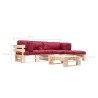 Salon de jardin palette 4 pcs avec coussins rouge bois 517919517919