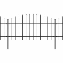 Clôture de jardin avec dessus en forme de lance en acier 892,5 x 125 cm Noir 517923517923