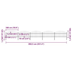 Clôture de jardin avec dessus en forme de lance en acier 892,5 x 125 cm Noir 517923517923