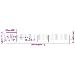 Clôture de jardin avec dessus en forme de lance en acier 1070 x 125 cm Noir 517924517924