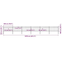 Clôture de jardin avec dessus en forme de lance en acier 1070 x 100 cm Noir 517926517926