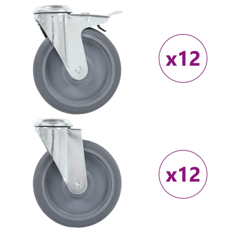 24 pcs Roulettes pivotantes à trou de boulon 125 mm 517930517930