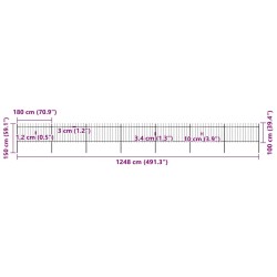 Clôture de jardin avec dessus en forme de lance en acier 1248 x 100 cm Noir 517933517933