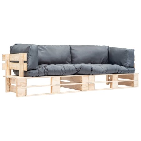 Canapés de jardin palette 2 pcs avec coussins gris Pinède 517943517943