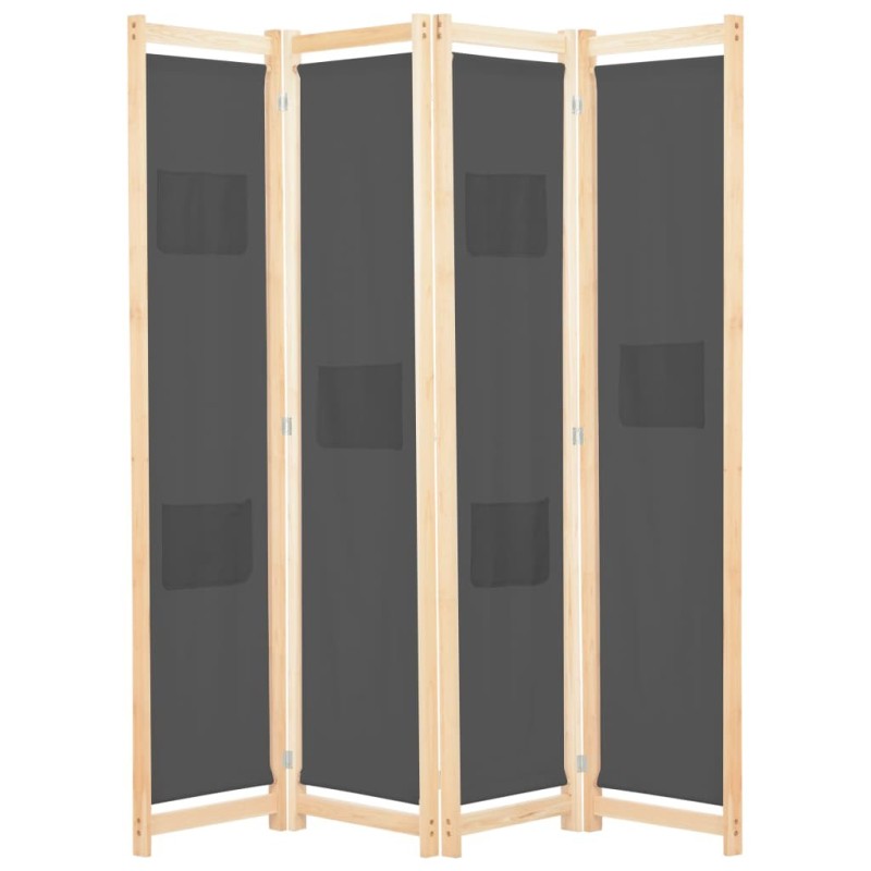 Cloison de séparation 4 panneaux Gris 160x170x4 cm Tissu 517976517976