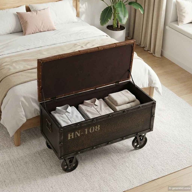 Banc de rangement Bois massif et similicuir 80,5x41x50 cm   517989517989