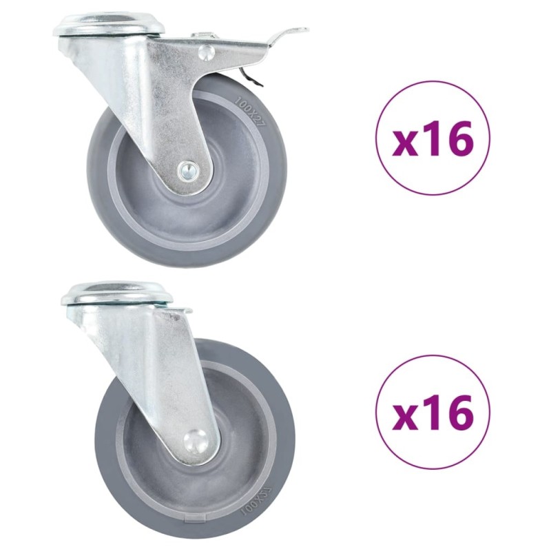 32 pcs Roulettes pivotantes à trou de boulon 100 mm 517994517994