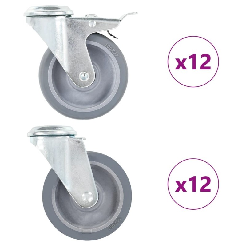 24 pcs Roulettes pivotantes à trou de boulon 100 mm 518005518005